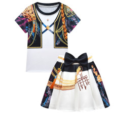 Girls K-Pop Demon Hunters Rumi Costume - Black White Gold Shirt Skirt Set Stage Outfit Rumi Cosplay