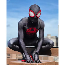 Spider-Man 2 Miles Morales Across the Spider-Verse Costume - Black Red Bodysuit Mask Set Miles Morales Spider Man Cosplay