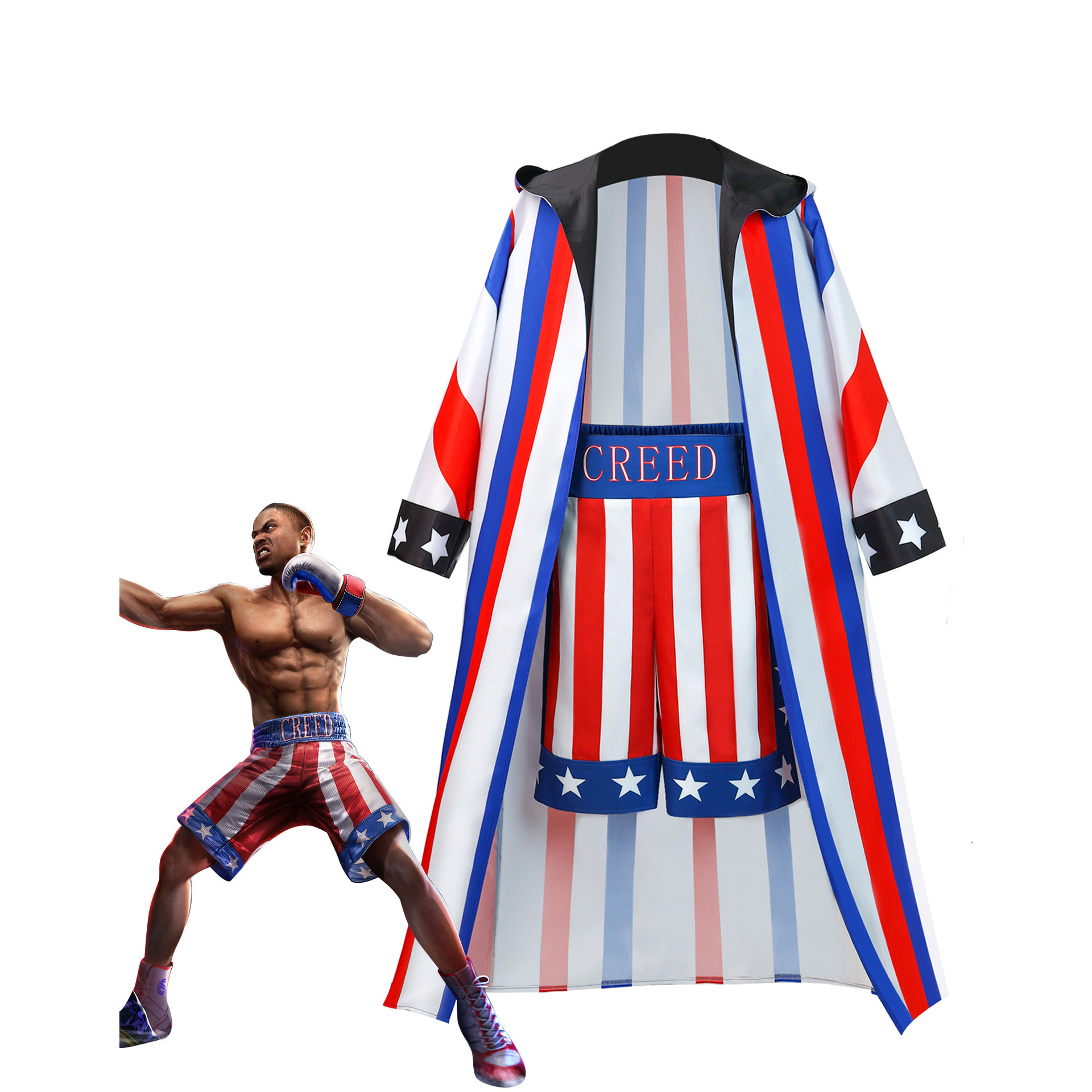 Creed 3 Adonis Creed Boxer Costume - Robe Shorts Set Adonis Creed Cosplay