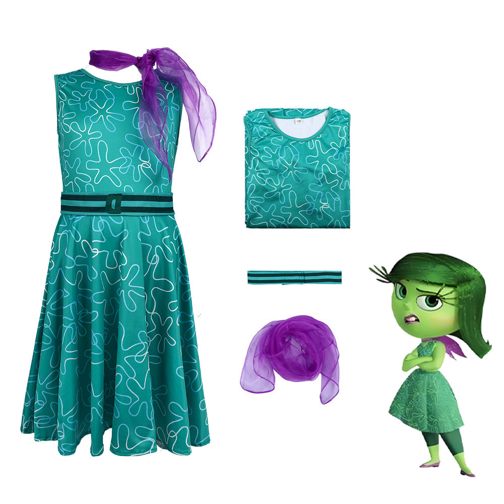 Inside Out Disgust Costume - Green Dress Mask Set Disgust Cosplay