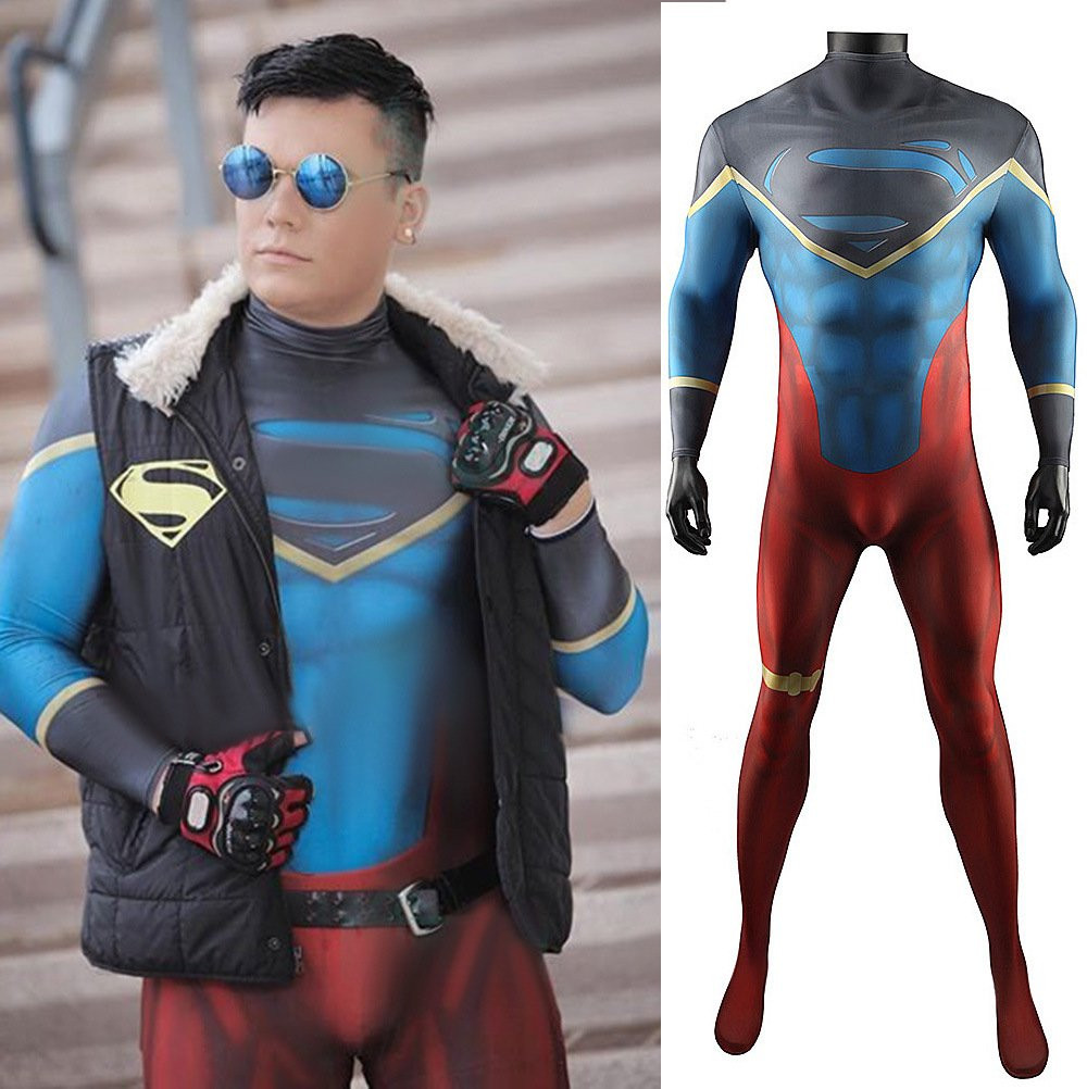 Young Justice Superboy Costume - Black Blue Bodysuit Superboy Cosplay