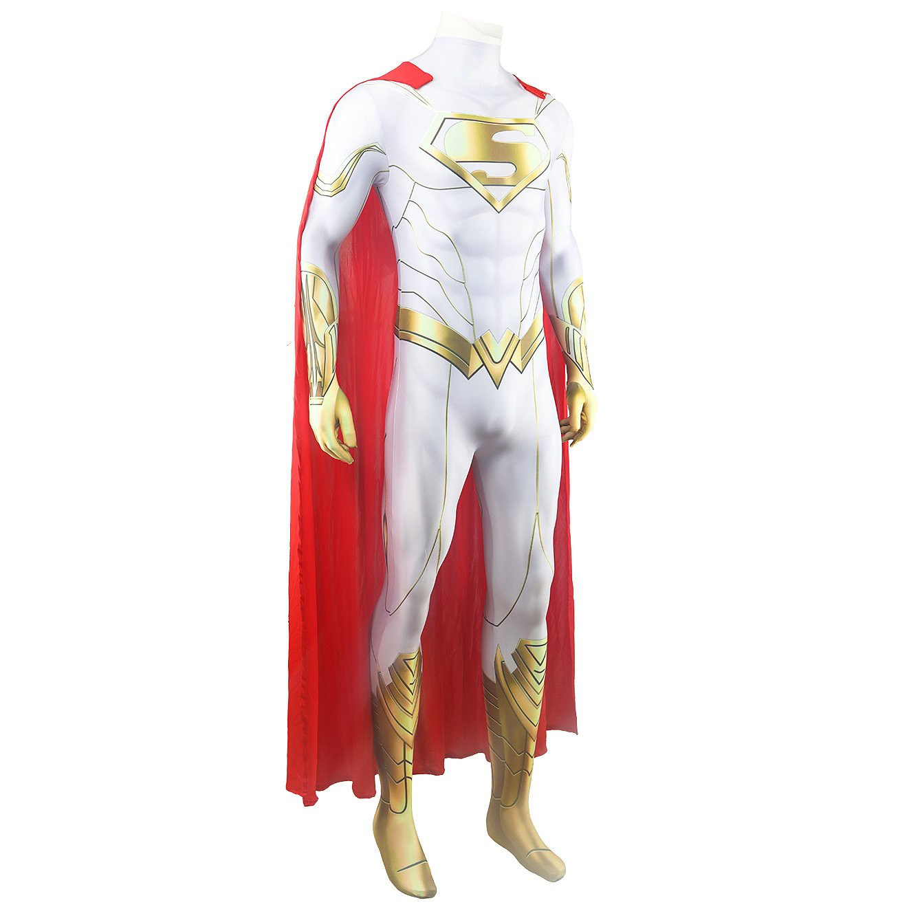 Superman: Man of Steel Superman Costume - White Gold Bodysuit Superman Cosplay