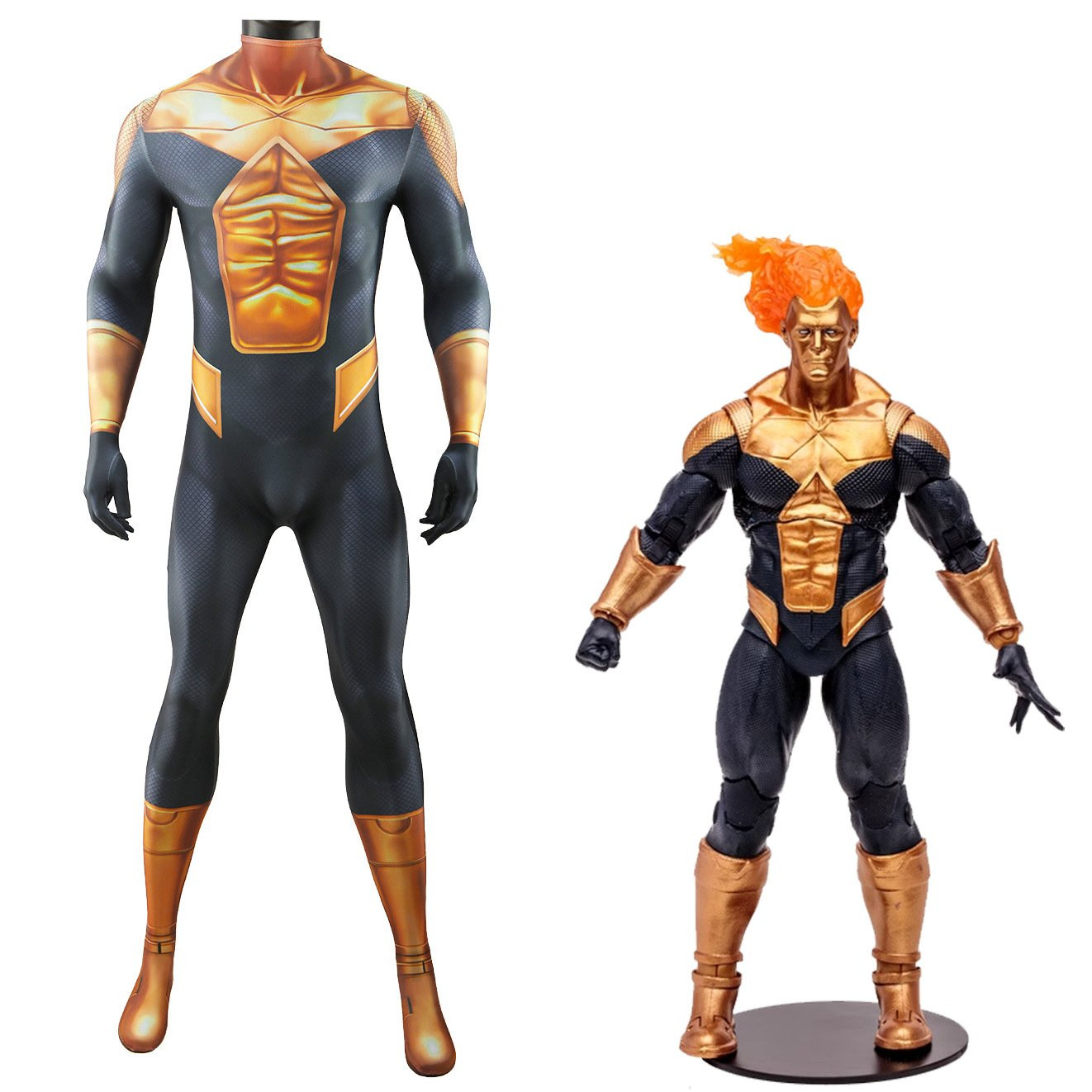 DC Comics Wave Rider Costume - Black Gold Bodysuit Wave Rider Cosplay