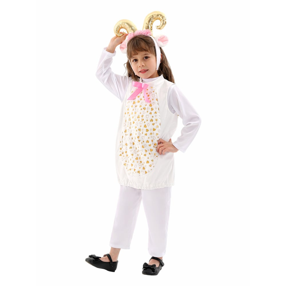 Kids Sheep Costume - Onesie Jumpsuit Gold Horn Sheep Cosplay