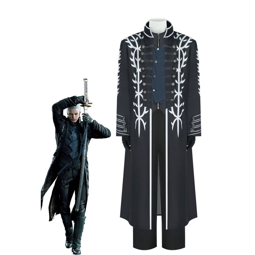 Devil May Cry Vergil Costume - Black Coat Pants Shirt Vergil Cosplay
