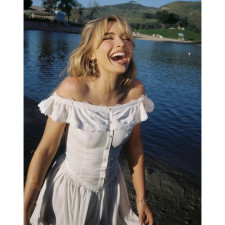 Sabrina Carpenter Espresso MV Costume - White Mini Dress Sabrina Carpenter Espresso MV Cosplay