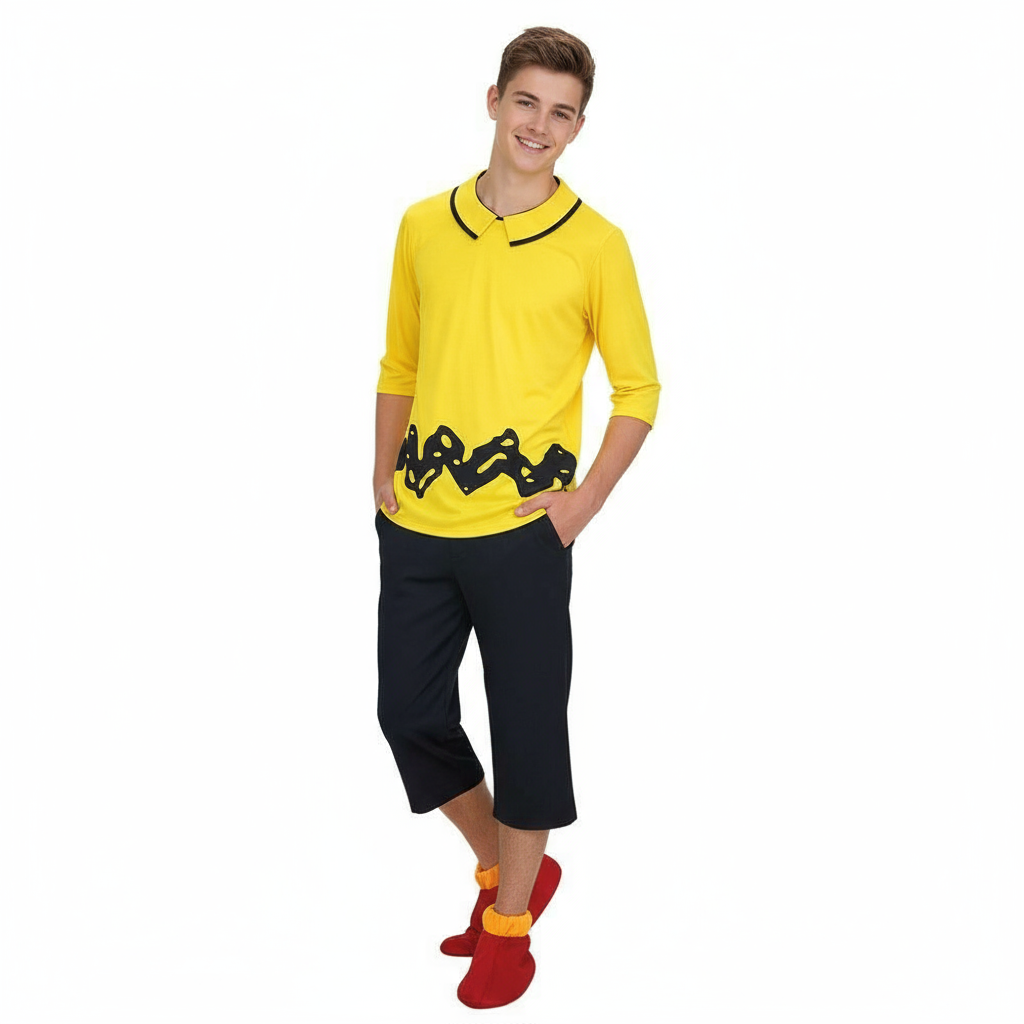 Peanuts Charlie Brown Costume - Yellow T-Shirt Pants Shoe Cover Set Charlie Brown Cosplay