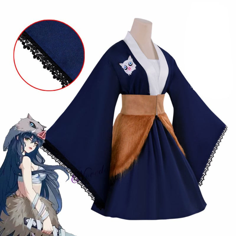 Demon Slayer Hashibira Inosuke Costume - Blue Kimono Female Hashibira Inosuke Cosplay