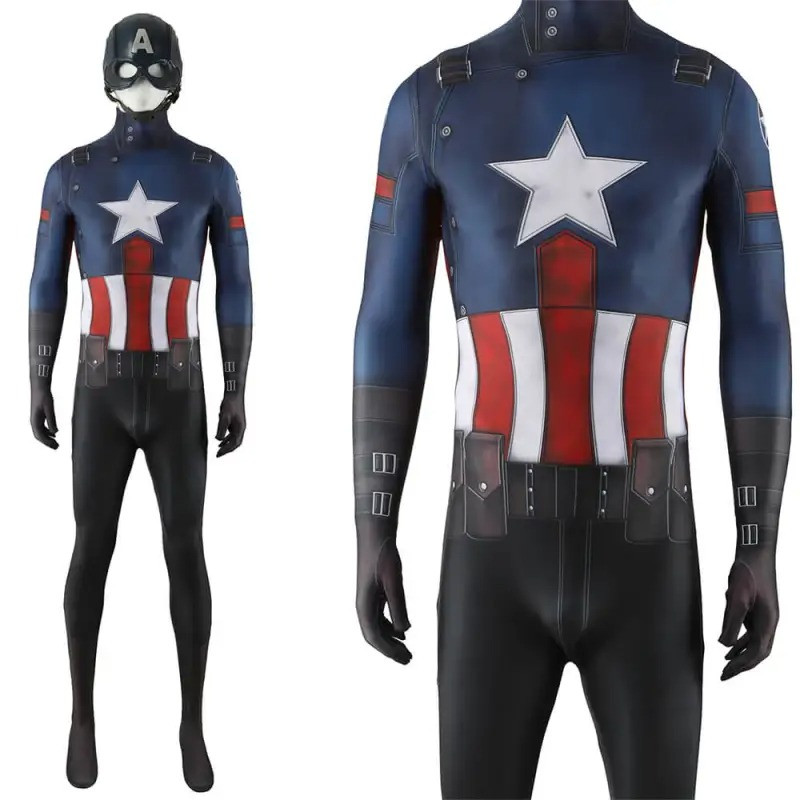 Marvel 1943: Rise of Hydra Captain America Costume - Bodysuit Mask Set Captain America Cosplay