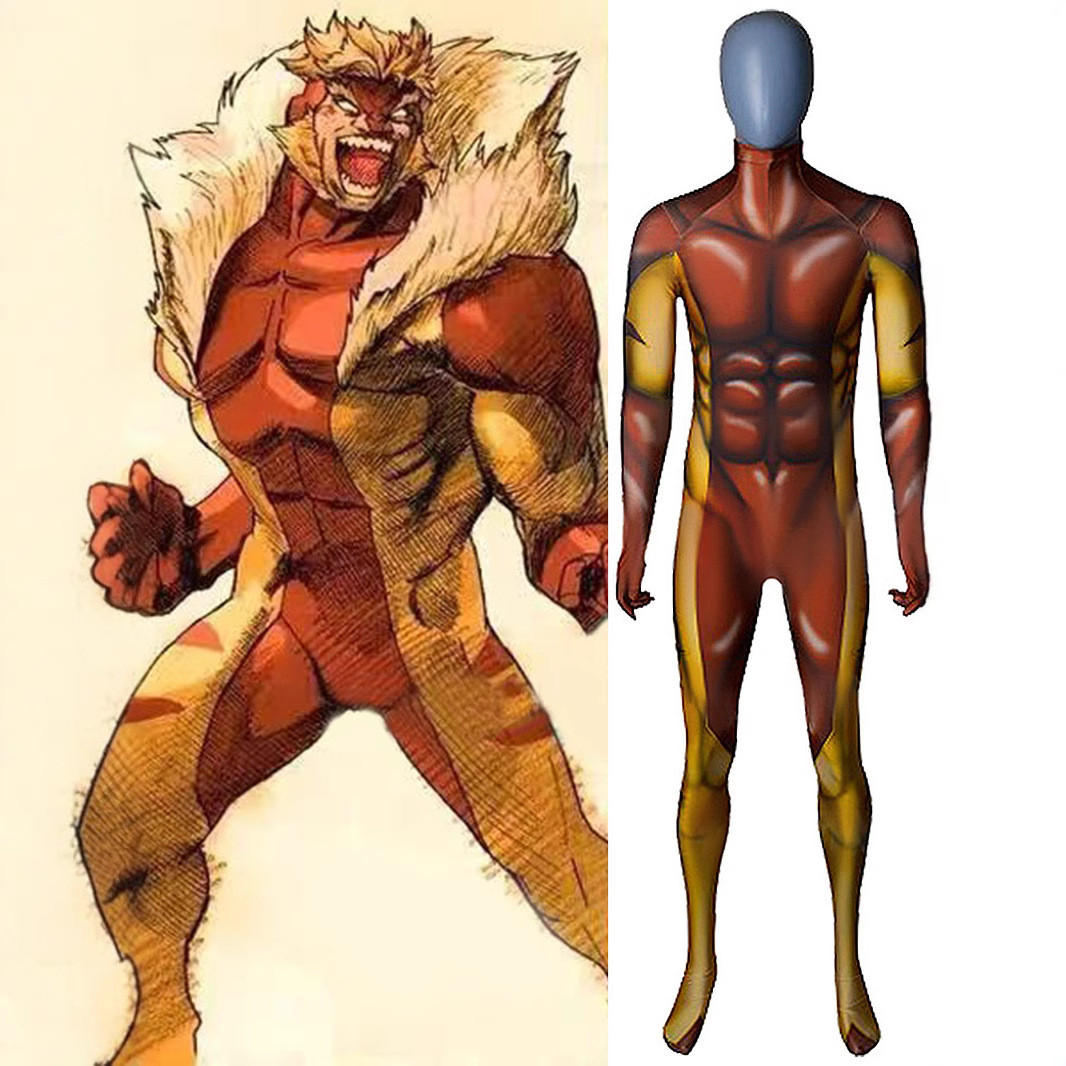 Marvel Vs Capcom Sabretooth Victor Creed Costume - Brown Bodysuit Sabretooth Cosplay