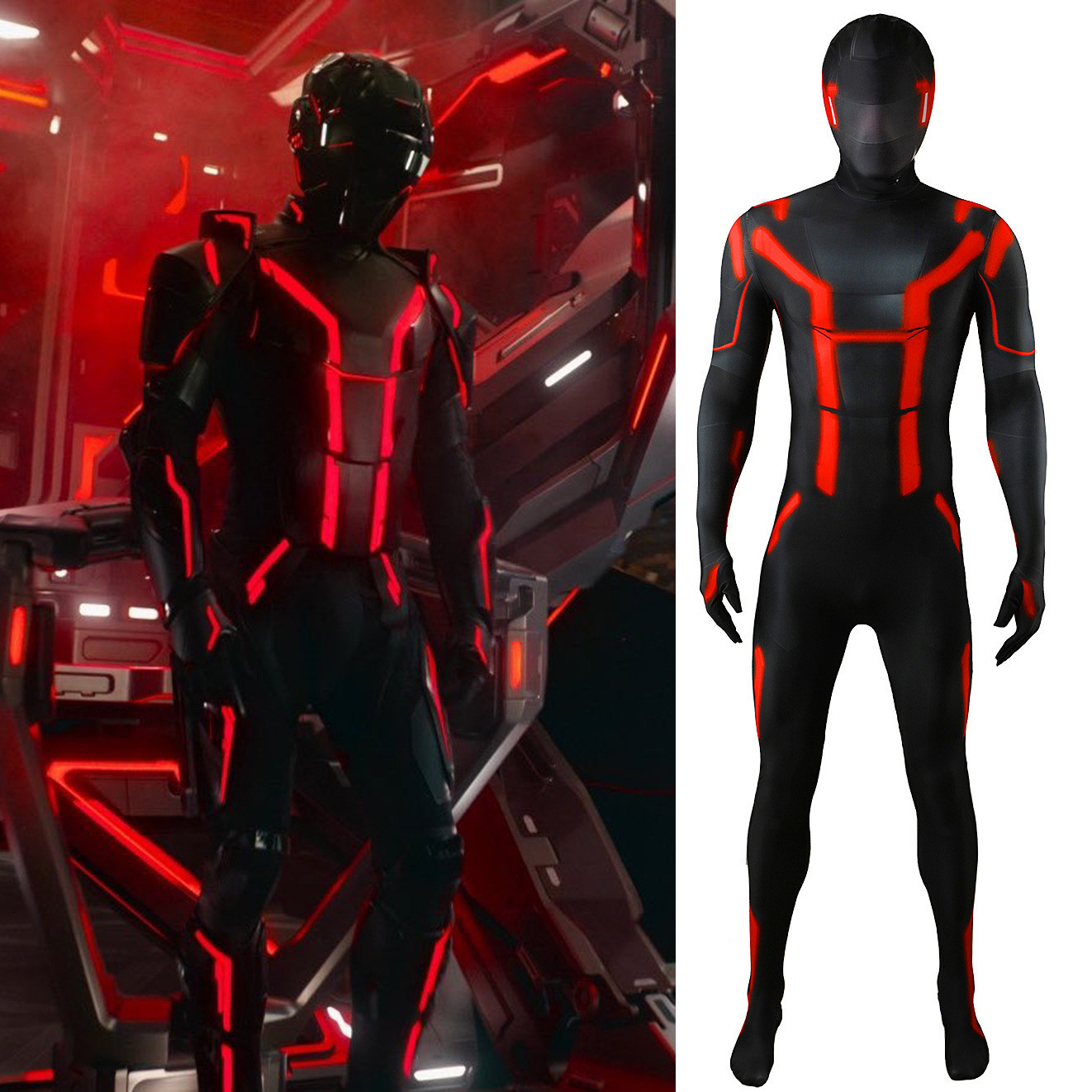 Tron Ares Costume - Black And Red Bodysuit Mask Ares Cosplay