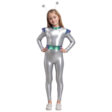 Alien Costume - Shiny Silver Jumpsuit Alien Cosplay