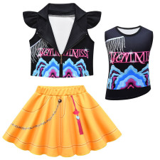Girls K-Pop Demon Hunters Mira Costume - Black Yellow Shirt Vest Skirt Set Mira Cosplay