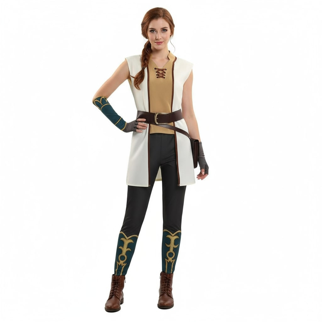 LOTR War of the Rohirrim Hera Hammerhand Costume - White Brown Shirt Pants Set Hera Hammerhand Cosplay