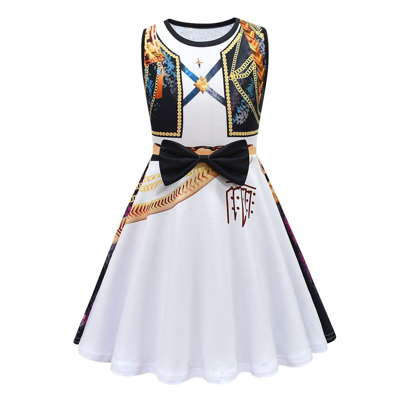 Girls K-Pop Demon Hunters Rumi Costume - Black White Gold Sleeveless Mini Dress Stage Outfit Rumi Cosplay