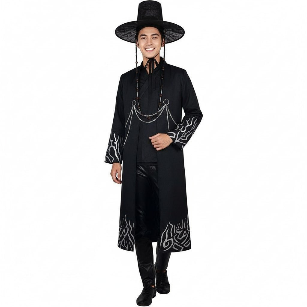 KPop Demon Hunters Saja Boys Costume - Your Idol Performance Black Outfit Saja Boys Cosplay With Hat And Accessories