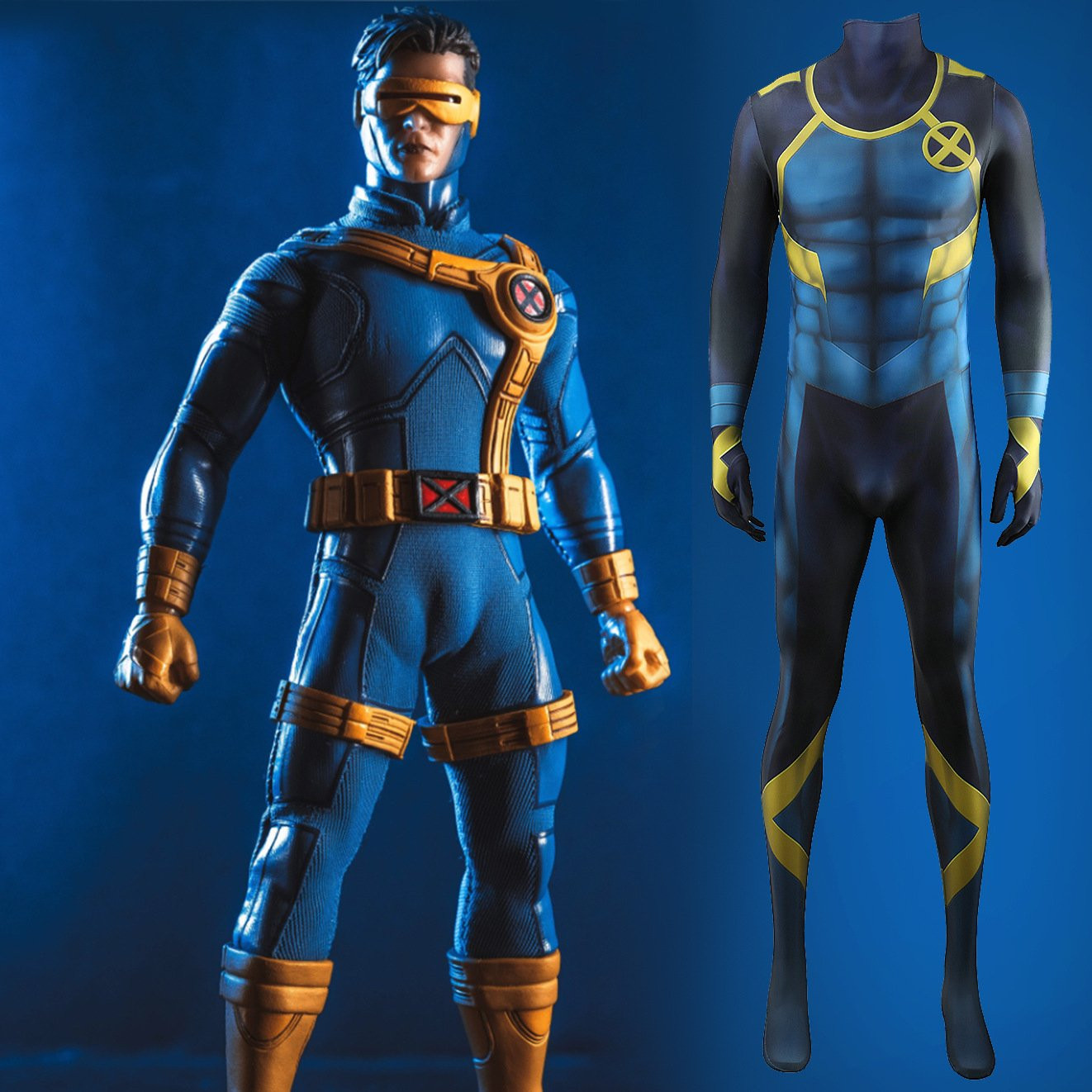 X-Men Blue Cyclops Costume - Blue Black Bodysuit Cyclops Cosplay