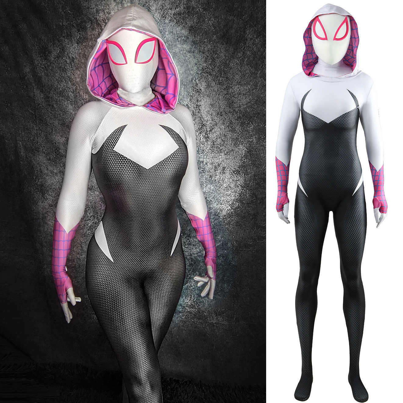 Marvel Comics Spider-Gwen Spider-Gwen Costume - Comic Bodysuit Hood Spider-Gwen Cosplay