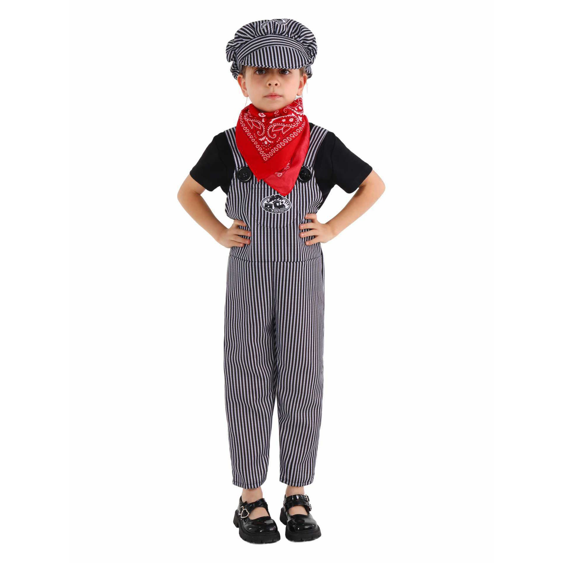 Kids Train Conductor Costume - Suspenders Hat Neck Scarf Set Train Conductor Cosplay
