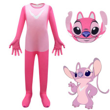 Girls Lilo and Stitch Angel Costume - Pink Bodysuit Mask Set Angel Cosplay