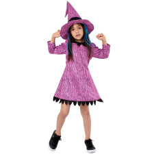 Girls Purple Witch Costume - Dress Hat Purple Witch Cosplay