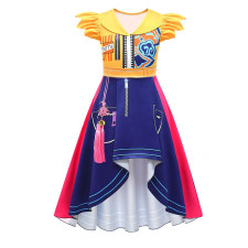 Girls K-Pop Demon Hunters Rumi Costume - Yellow Purple Flying Sleeves Long Dress Rumi Cosplay
