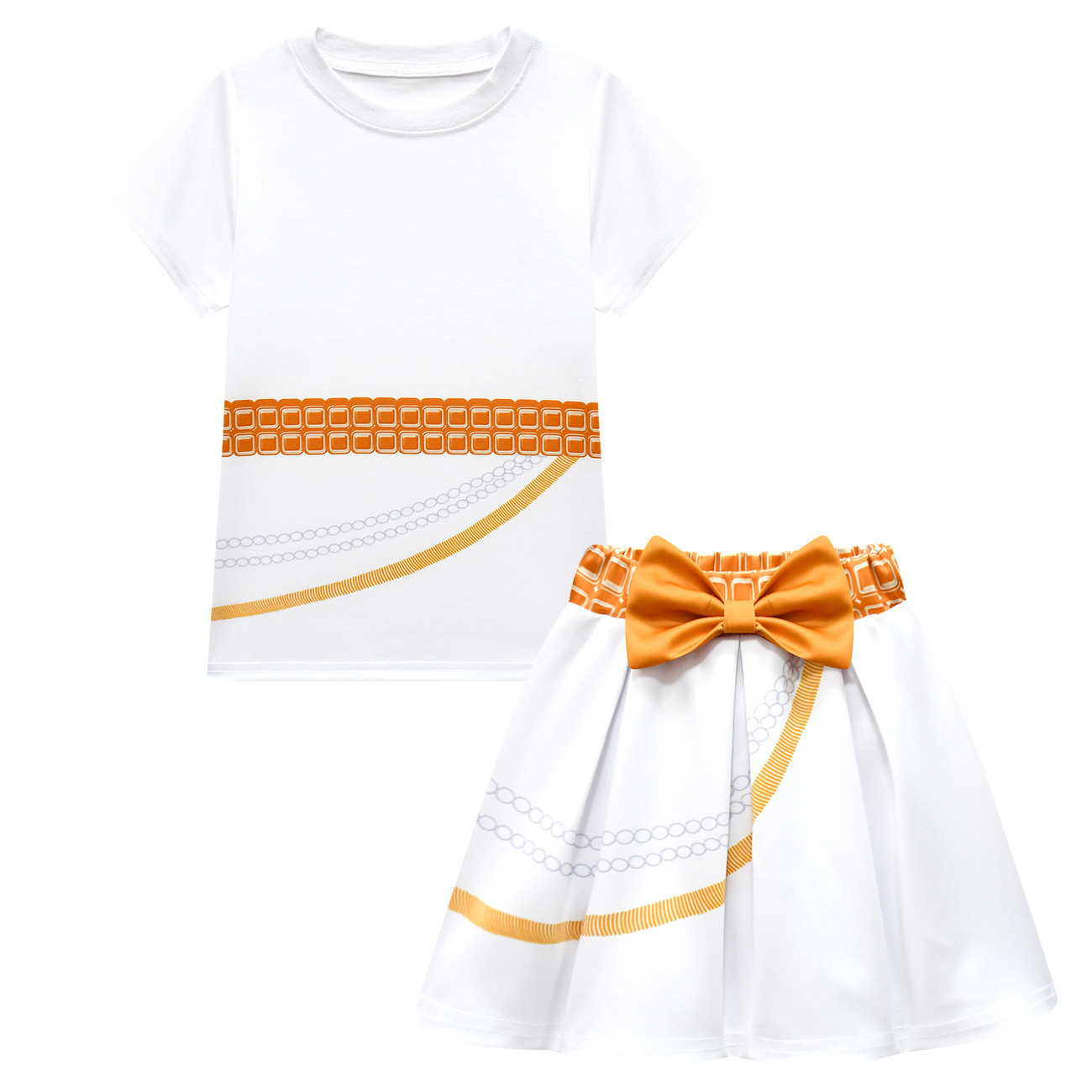 Girls K-Pop Demon Hunters Rumi Costume - White Gold Shirt Skirt Set Stage Outfit Rumi Cosplay