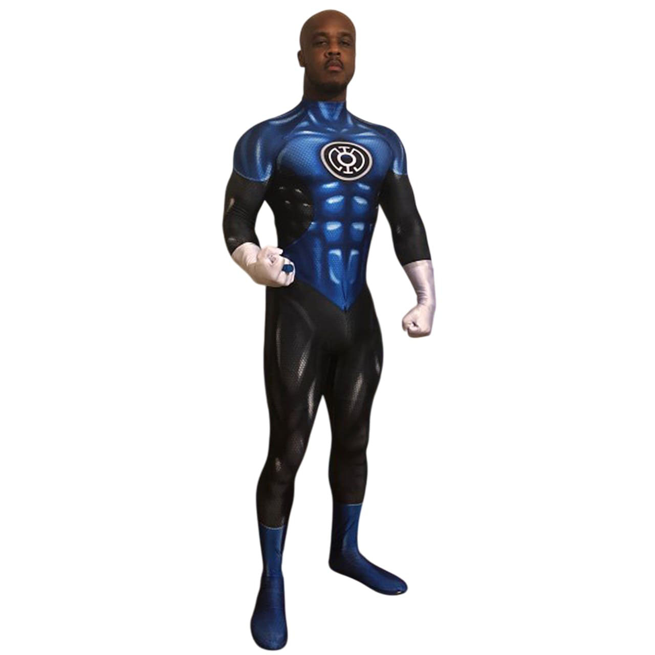 Green Lantern Blue Lantern Saint Walker Costume - Blue Black Muscle Pattern Bodysuit Blue Lantern Cosplay