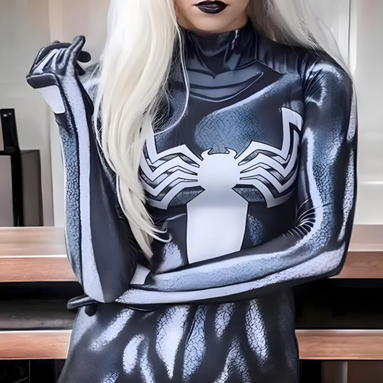 Marvel's Spider-Man Spider-Girl Symbiote Suit Costume - Bodysuit Mask Set Spider-Girl Symbiote Suit Cosplay