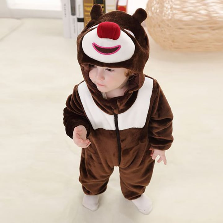 Kids Red Nose Bear Costume - Onesie Jumpsuit Red Nose Bear Cosplay