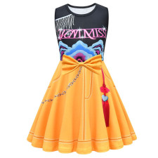 Girls K-Pop Demon Hunters Mira Costume - Black Yellow Sleeveless Mini Dress Mira Cosplay