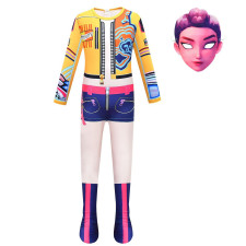 Girls K-Pop Demon Hunters Rumi Costume - Yellow Purple Bodysuit Mask Rumi Cosplay