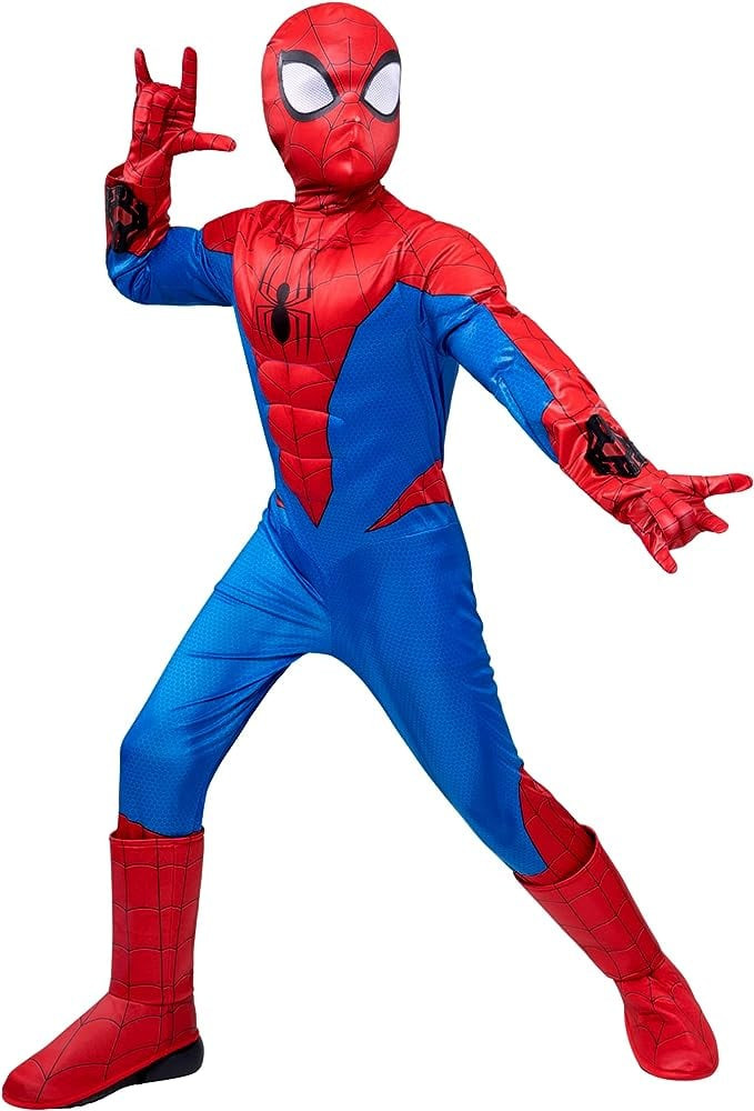 Marvel Boys Deluxe Spider Man Costume - Kids Spiderman Deluxe Muscle Chest Cosplay
