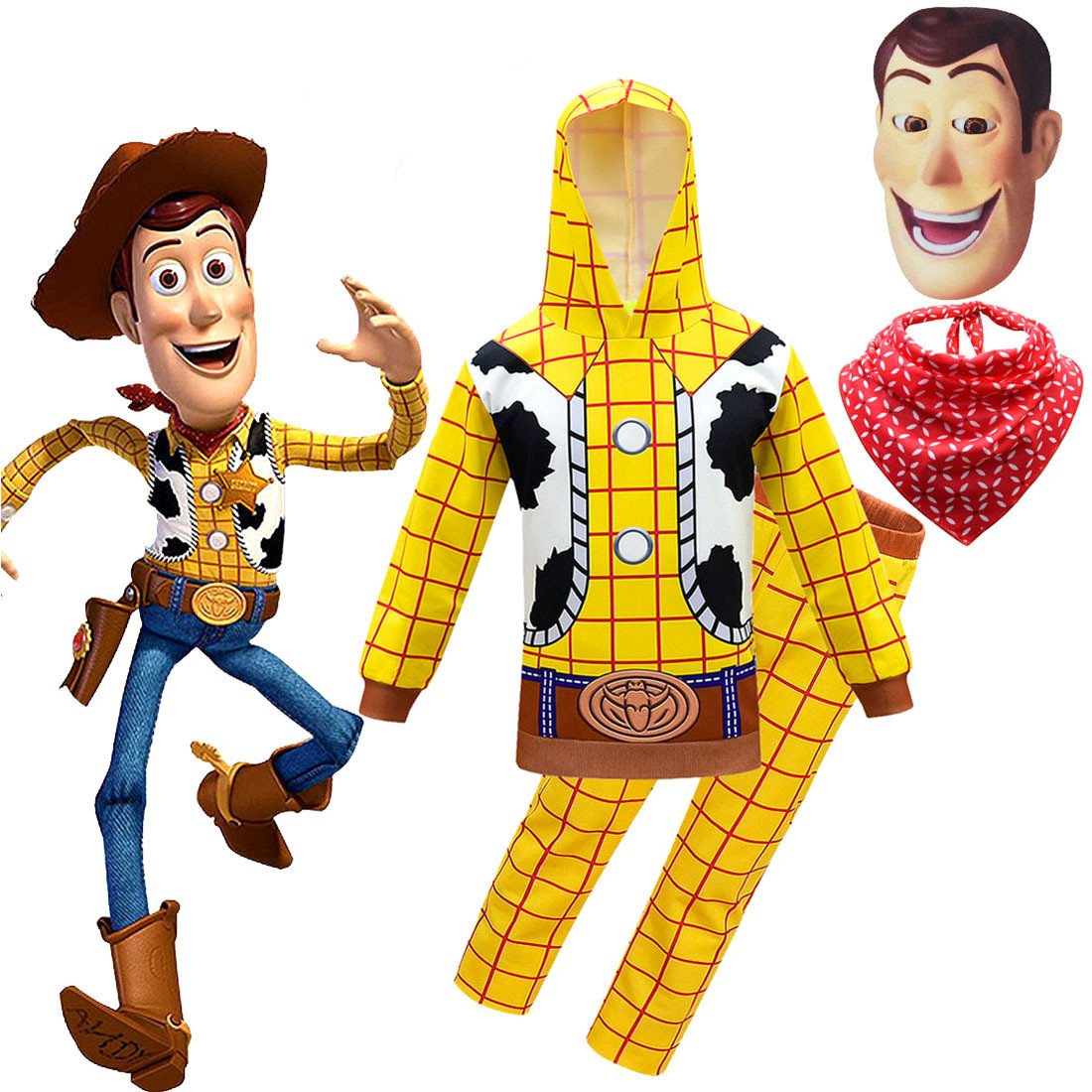 Boys Toy Story Woody Costume - Hoodie Pants Mask Shawl Set Woody Cosplay