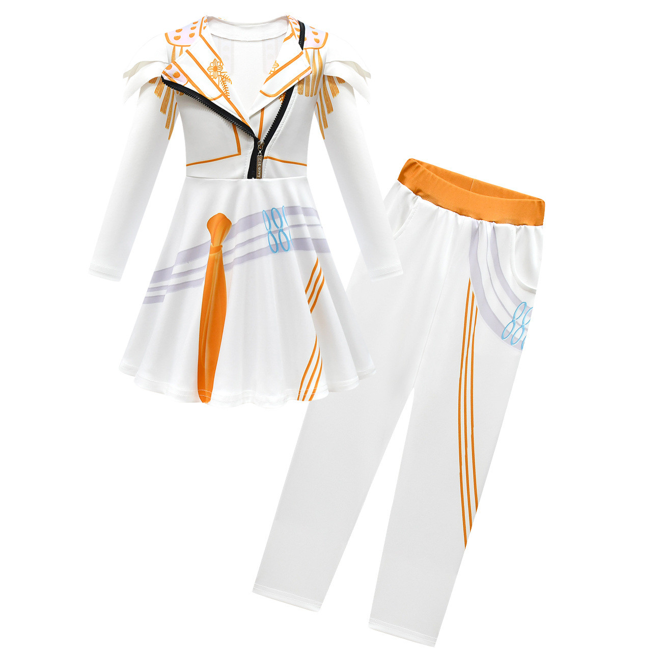 Girls K-Pop Demon Hunters Mira Costume - White Gold Mini Dress Pants Set Stage Outfit Mira Cosplay