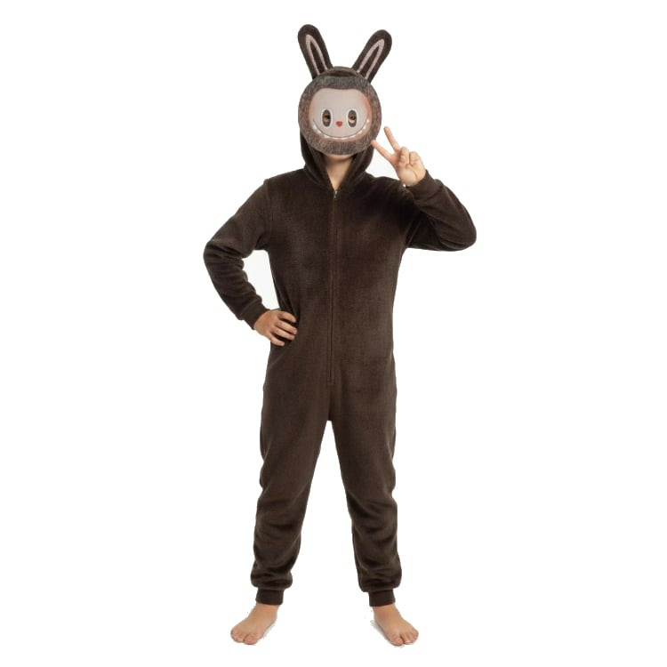 Labubu The Monsters Labubu Costume - Brown Grey Onesie Jumpsuit Mask Set Labubu Cosplay