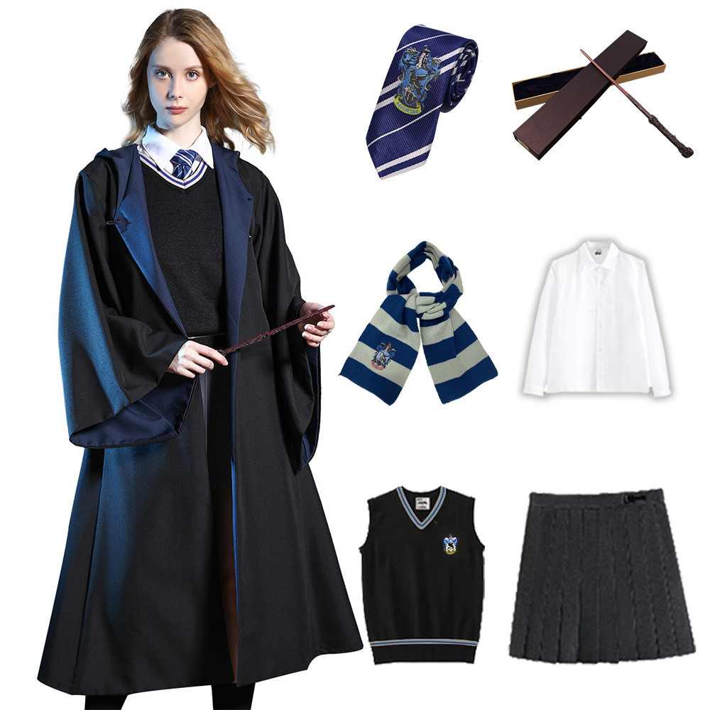 Women and Girls Harry Potter Ravenclaw Wizard Deluxe Costume - Full Set Including Scarf and Wand Ravenclaw Cosplay