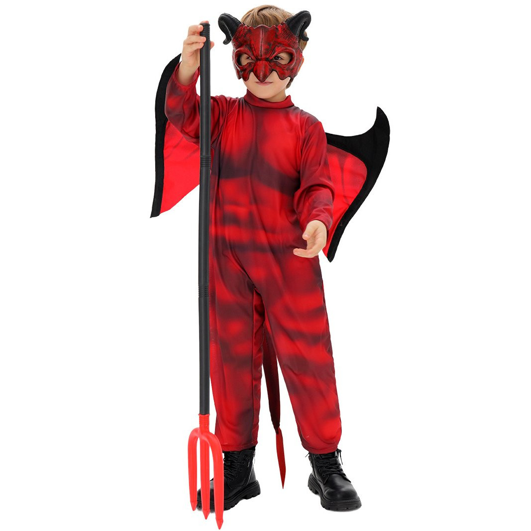 Boys Red Devil Costume - Jumpsuit Wings Tail Red Devil Cosplay