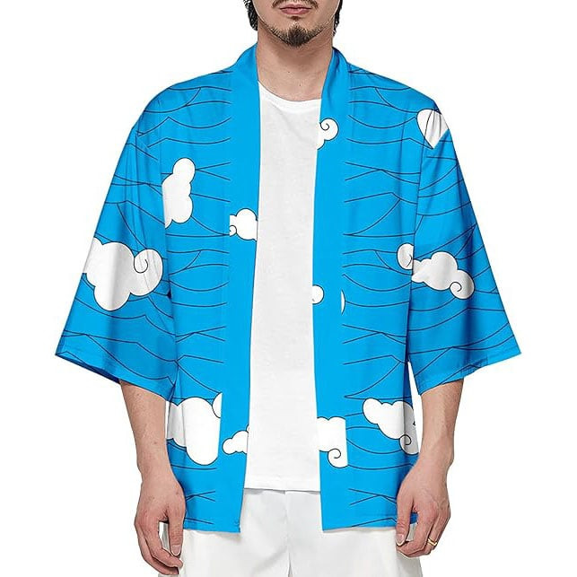 Demon Slayer Urokodaki Sakonji Costume - Blue Kimono Jacket with White Cloud Urokodaki Sakonji Cosplay