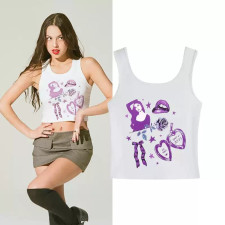 Olivia Rodrigo Guts World Tour Costume - White Crop Top Olivia Rodrigo Guts World Tour Cosplay