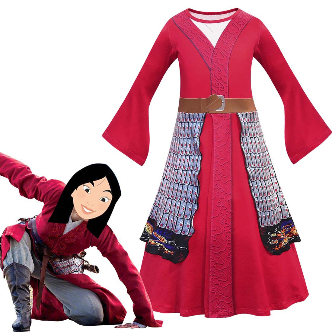 Girls Disney Mulan Costume - Red Dress Mulan Cosplay