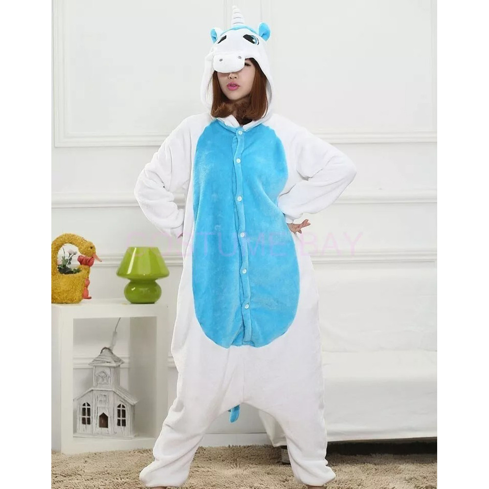 Kids White Blue Unicorn Costume - Onesie Jumpsuit White Blue Unicorn Cosplay