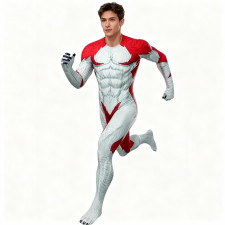 Toon Red Wolf Zentai Costume - Red White Muscle Bodysuit Toon Red Wolf Cosplay