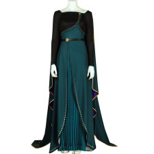 Frozen 2 Queen Anna Coronation Gown Dark Green Dress Cosplay Costume