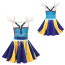 Girls K-Pop Demon Hunters Zoey Costume - Blue Yellow Puffed Sleeves Mini Dress Zoey Cosplay