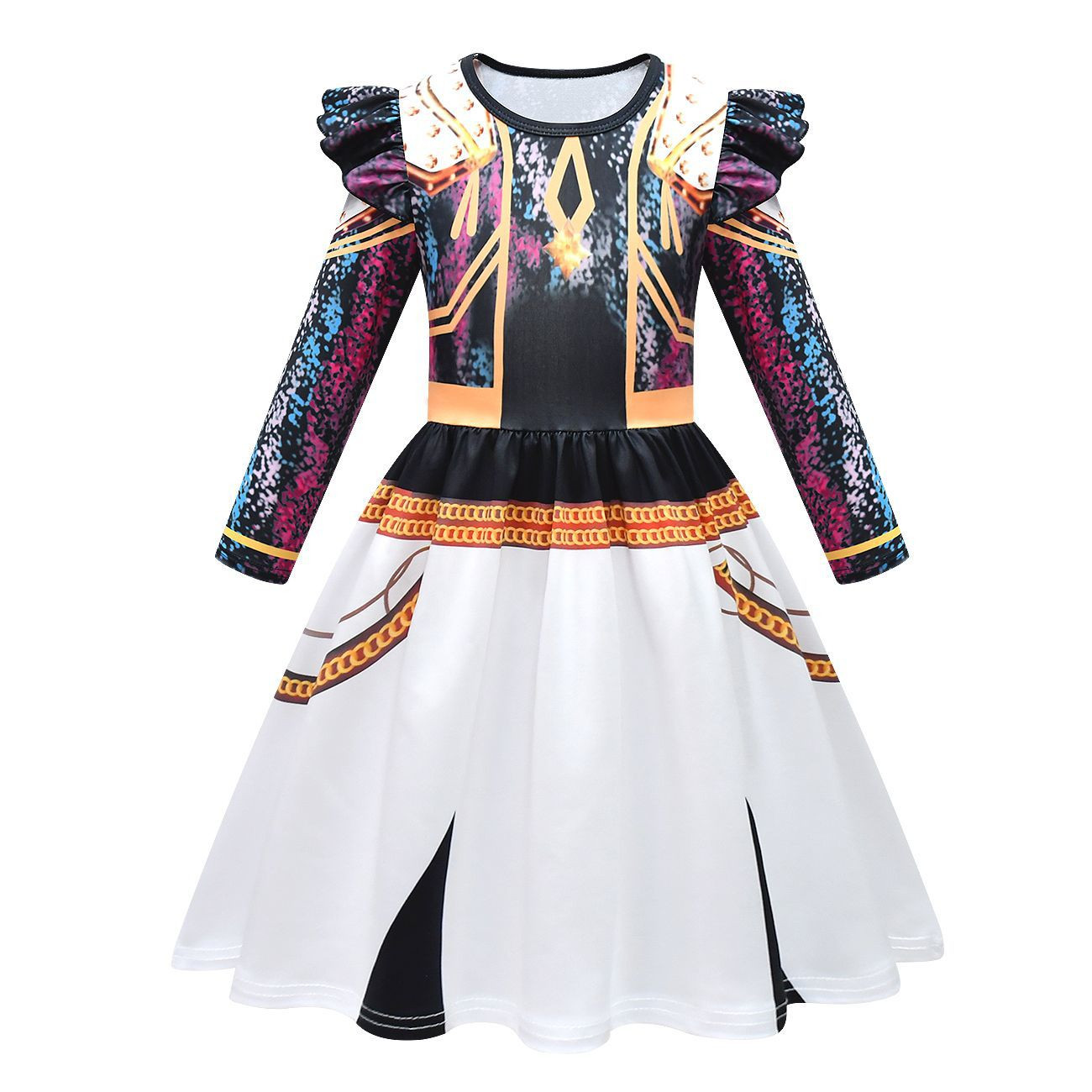 Girls K-Pop Demon Hunters Zoey Costume - Black White Gold Long Sleeved Mini Dress Stage Outfit Zoey Cosplay