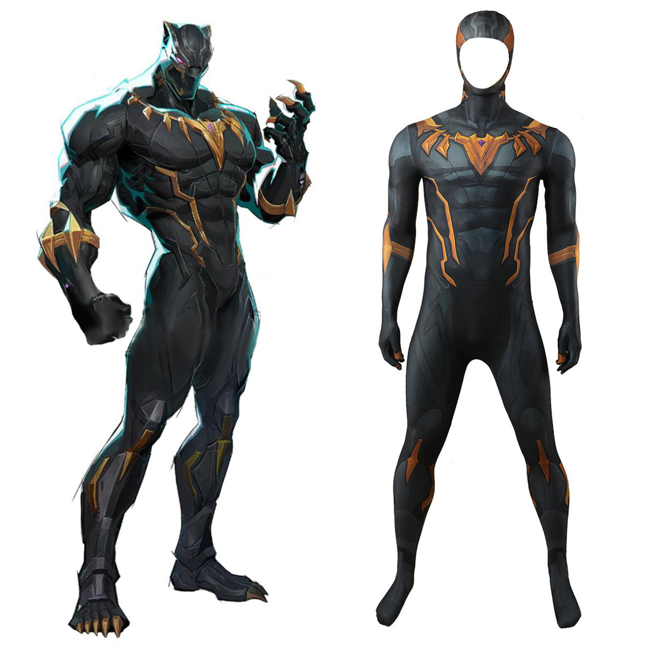 Marvel Rivals Black Panther Costume - Black Bodysuit Headcover Black Panther Cosplay