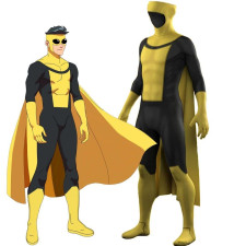 Invincible Capevincible Original Suit Costume - Yellow And Black Bodysuit Headcover Cape Set Capevincible Cosplay