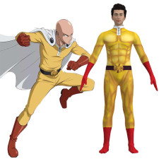 One-Punch Man Saitama Deluxe Costume - Bodysuit Cape Set Saitama Cosplay