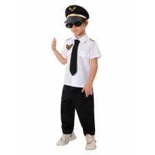 Boys Airline Pilot Costume - Shirt Pants Hat Pilot Cosplay